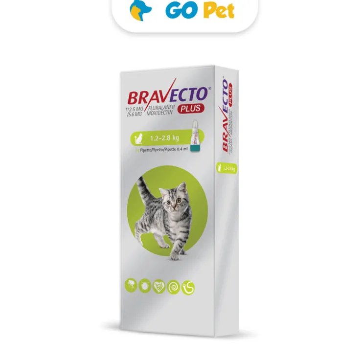 BRAVECTO PLUS Antipulgas para Gato Pipeta 112.5 mg 1.2 Kg - 2.8 Kg