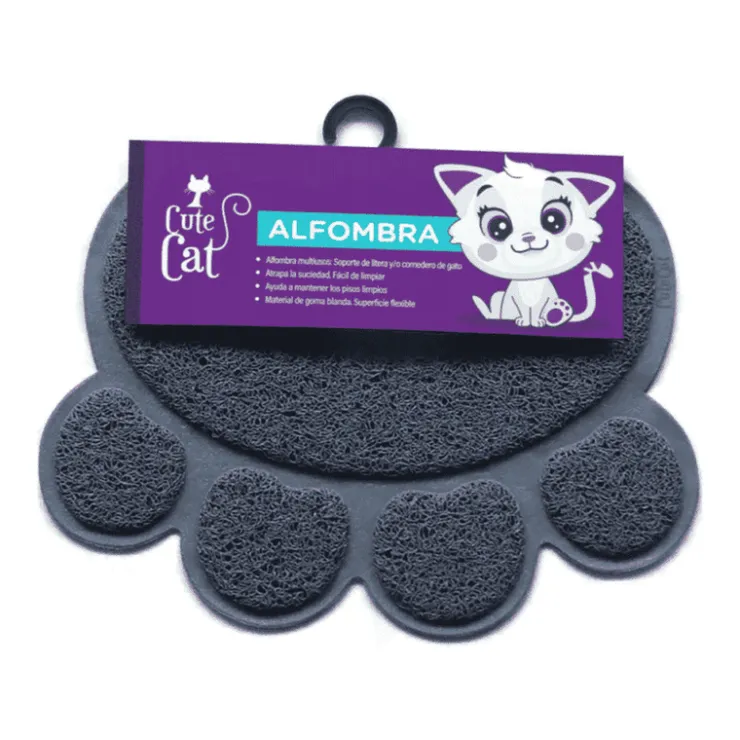 Cute Cat Alfombra Gris en forma de Huella 30 cm x 40 cm