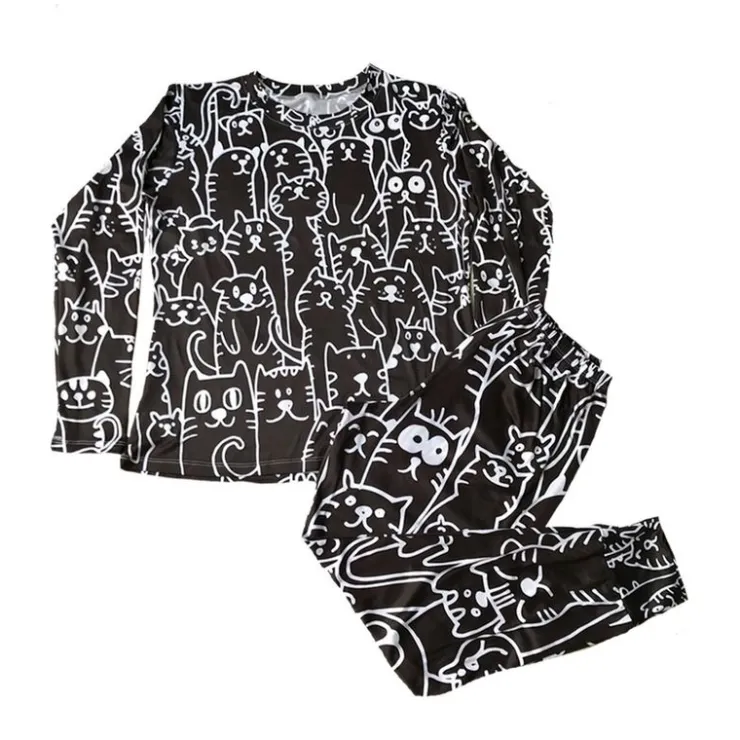 KHURMI Pijama Invierno Collage Gatos Negro Damas