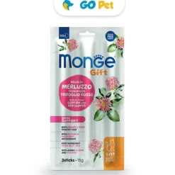 MONGE Gift Soft Sticks Skin Support Cat 15 Gr - Pelaje Saludable - Bacalao con Trébol Rojo