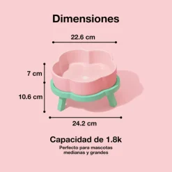GoPet USA Qhalitech Comedero de Ceramica Pink Rose Vetreska