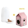 GoPet USA Qhalitech Comedero Musical Automático con Grabador de Voz + GRATIS Casa Rascador de Cartón Rosado