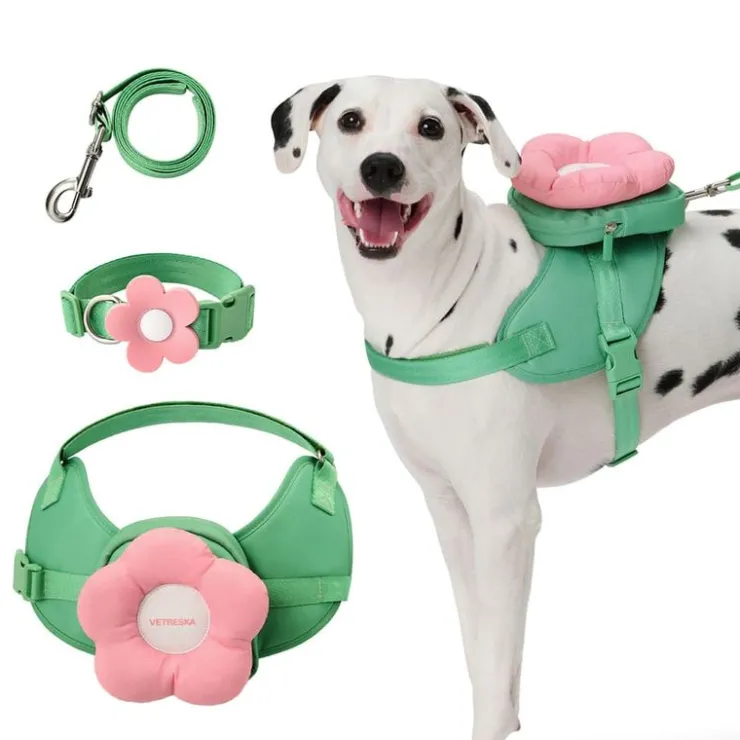 GoPet USA Qhalitech Mochila Arnes y Collar 3 en 1 Pink Rose Vetreska