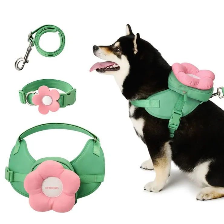 GoPet USA Qhalitech Mochila Arnes y Collar 3 en 1 Pink Rose Vetreska