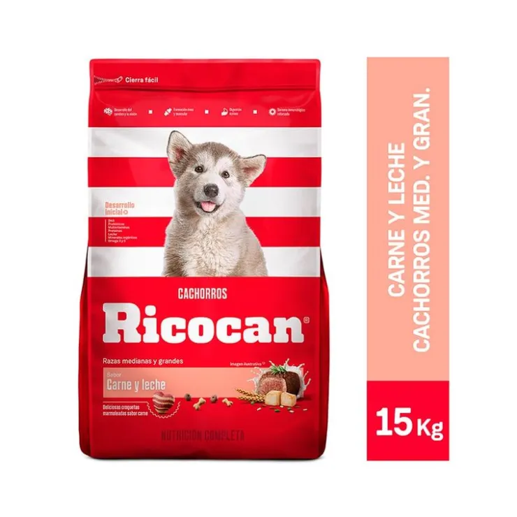 Ricocan Carne y Leche Cachorro Raza Mediana y Grande 15 Kg