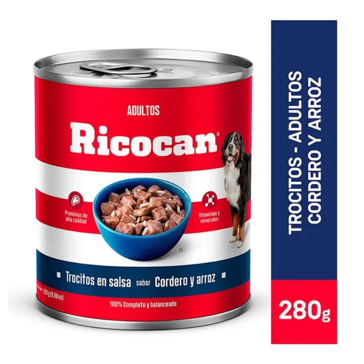 Ricocan Cordero y Arroz Adulto Trocitos Lata 280 Gr