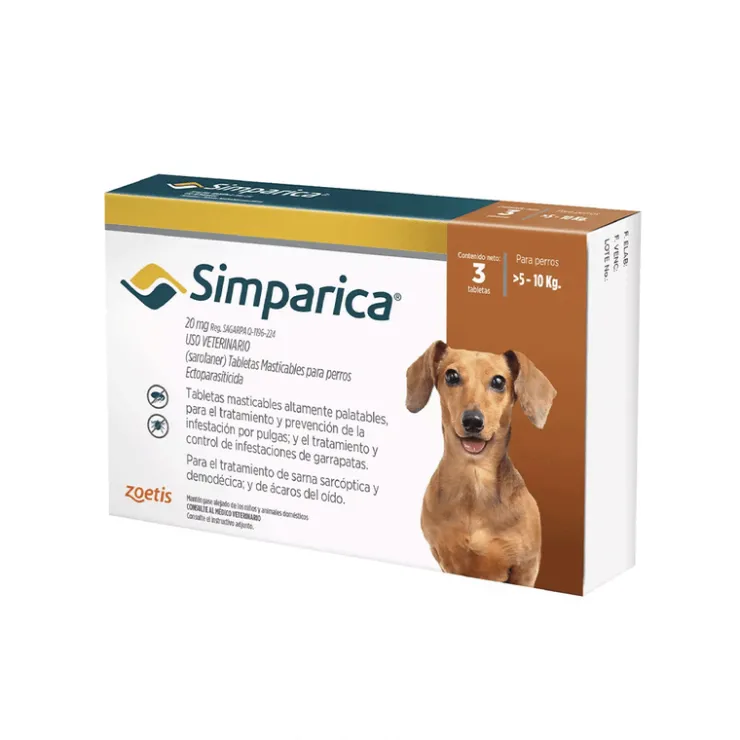 Simparica 20 mg (5 a 10 Kg) X 3 Tabletas