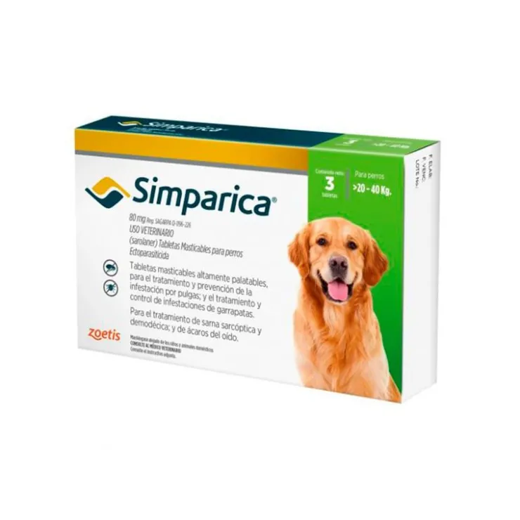 Simparica 80 mg (20 a 40 Kg) X 1 Tableta Suelta