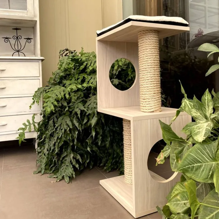 GoPet USA The Cat Design Box #1 Rascador de Madera Premium Gatos Beige